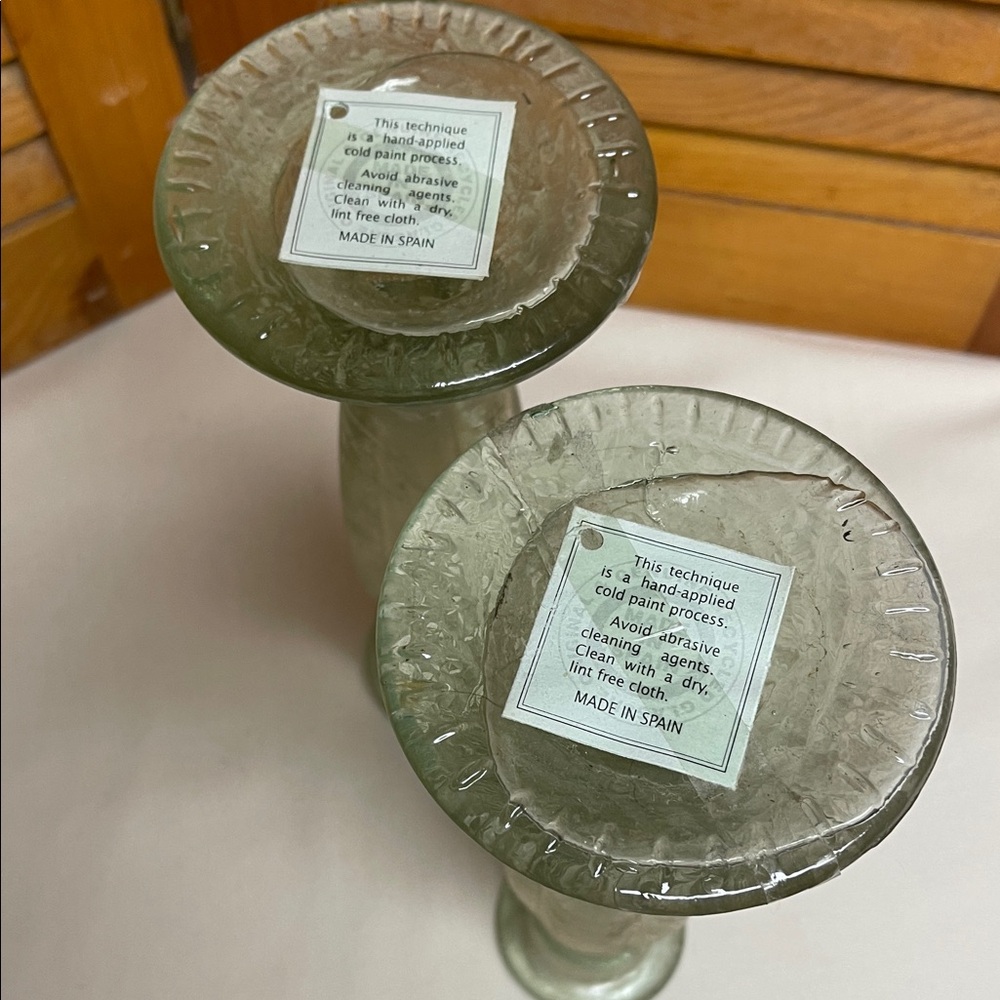 Green Recycled Glass Candlestick Pair - Made in Spain - Picture 11 of 13